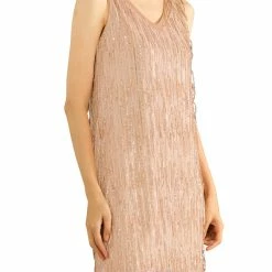 Allegra K Women's Sequin Sleeveless V Neck Above Knee Fringe Shift Party Dress