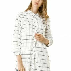Allegra K Women's Casual Plaid Roll-up 3/4 Sleeve Loose Classic Button Down Shirt 10 Allegra K Women's Casual Plaid Roll-up 3/4 Sleeve Loose Classic Button Down Shirt