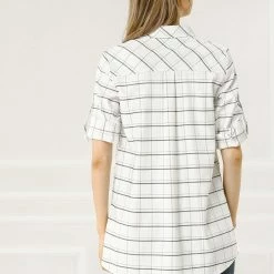 Allegra K Women's Casual Plaid Roll-up 3/4 Sleeve Loose Classic Button Down Shirt 12 Allegra K Women's Casual Plaid Roll-up 3/4 Sleeve Loose Classic Button Down Shirt