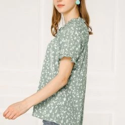 Allegra K Women's Floral Tie Neck Ruffle Short Sleeves Peasant Blouse Top 49 Allegra K Women's Floral Tie Neck Ruffle Short Sleeves Peasant Blouse Top