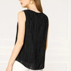 Allegra K Women's Casual Gathering Round Neck Sleeveless Striped Vest Top