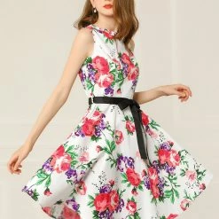 Allegra K Women's 1950s Vintage Keyhole Belted Cocktail Sleeveless Floral Swing Dress 11 Allegra K Women's 1950s Vintage Keyhole Belted Cocktail Sleeveless Floral Swing Dress