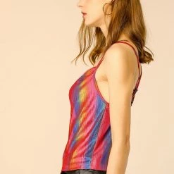 Allegra K Women's Cowl Neck Sparkly Club Metallic Glitter Spaghetti Strap Camisole Top