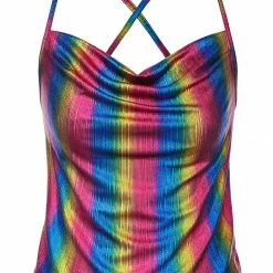 Allegra K Women's Cowl Neck Sparkly Club Metallic Glitter Spaghetti Strap Camisole Top