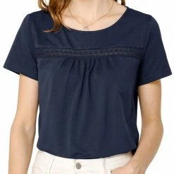 Allegra K Women's Round Neck Short Sleeve Lace Trim Pleated Front Solid Color Blouse Top 33 Allegra K Women's Round Neck Short Sleeve Lace Trim Pleated Front Solid Color Blouse Top