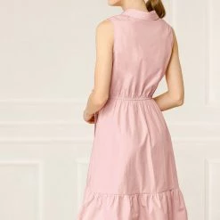 Allegra K Women's Cotton Dresses Casual Ruffled Sleeveless Vintage Shirt Dress With Belt