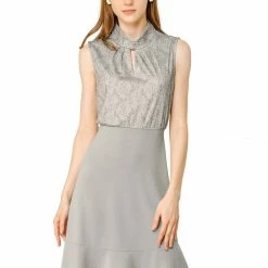 Allegra K Women's Floral Keyhole Ruffled Hem Work Elegant Sleeveless Dress