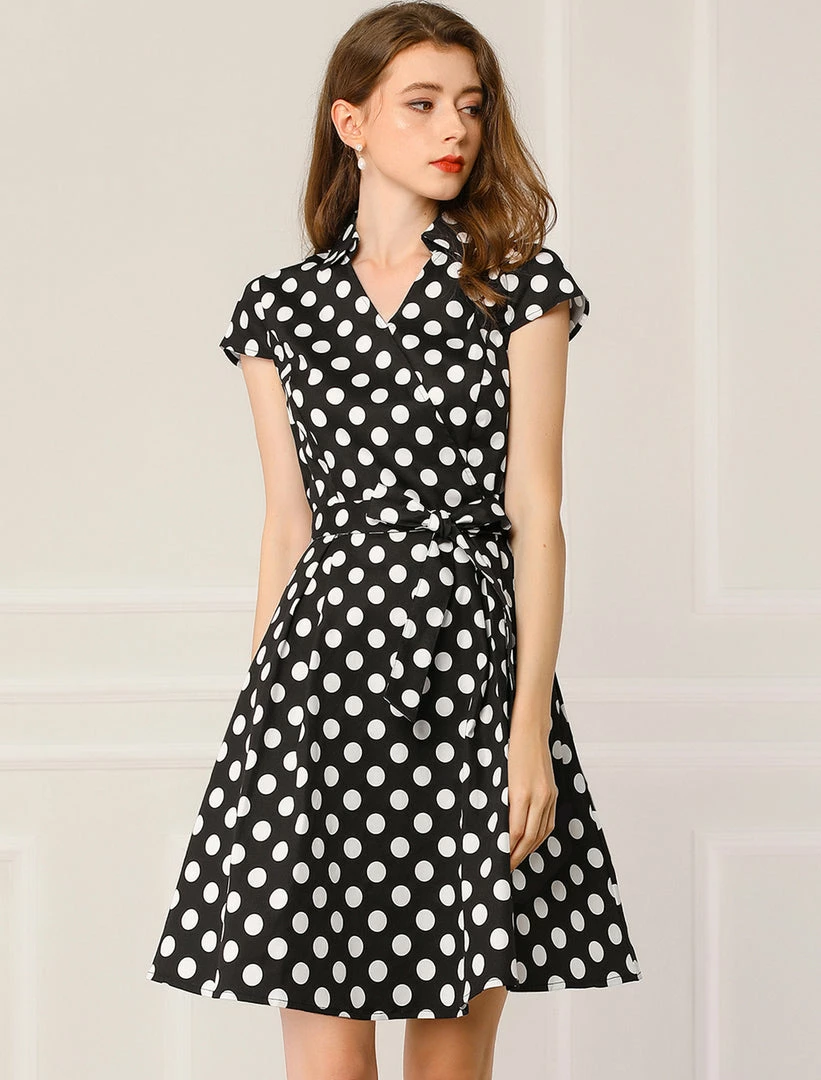 Allegra K Women's Rockabilly 1950s Retro Cap Sleeve A-Line Polka Dot Dress 13 Allegra K Women's Rockabilly 1950s Retro Cap Sleeve A-Line Polka Dot Dress