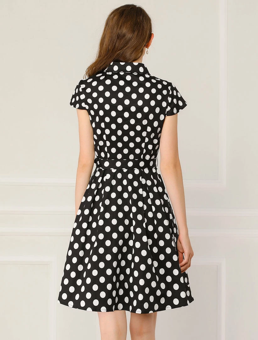 Allegra K Women's Rockabilly 1950s Retro Cap Sleeve A-Line Polka Dot Dress 14 Allegra K Women's Rockabilly 1950s Retro Cap Sleeve A-Line Polka Dot Dress