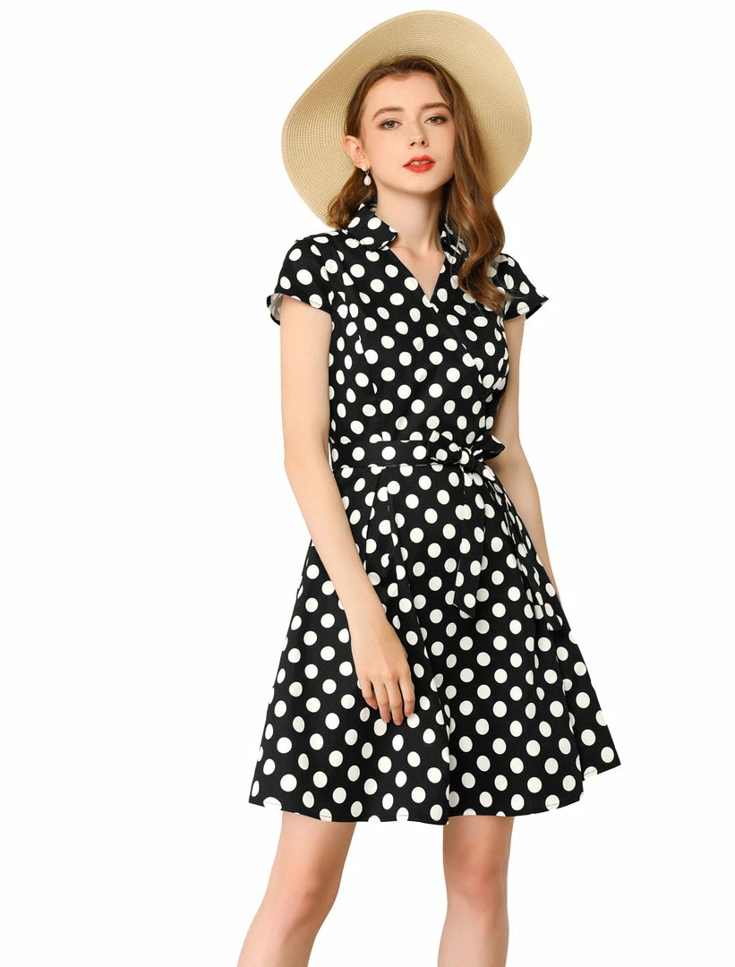 Allegra K Women's Rockabilly 1950s Retro Cap Sleeve A-Line Polka Dot Dress 9 Allegra K Women's Rockabilly 1950s Retro Cap Sleeve A-Line Polka Dot Dress