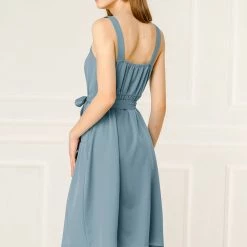 Allegra K The Summer Chill Women's Vintage Sleeveless Square Neck Button Jumper Suspender Dress With Pockets