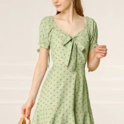 Allegra K Women's A-line Ruffle Hem Bowknot Polka Dots Dress 13 Allegra K Women's A-line Ruffle Hem Bowknot Polka Dots Dress