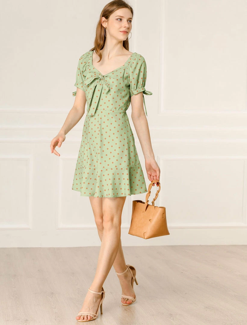 Allegra K Women's A-line Ruffle Hem Bowknot Polka Dots Dress 7 Allegra K Women's A-line Ruffle Hem Bowknot Polka Dots Dress