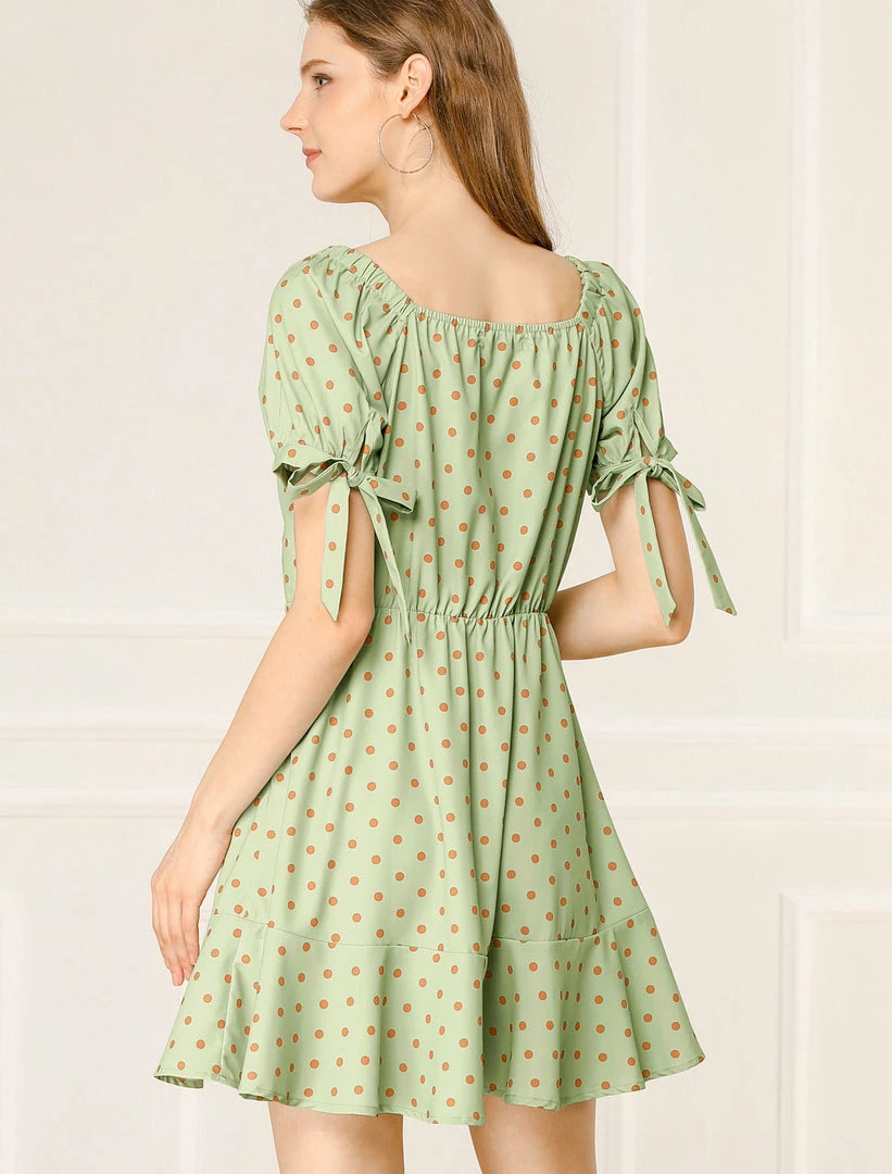 Allegra K Women's A-line Ruffle Hem Bowknot Polka Dots Dress 8 Allegra K Women's A-line Ruffle Hem Bowknot Polka Dots Dress