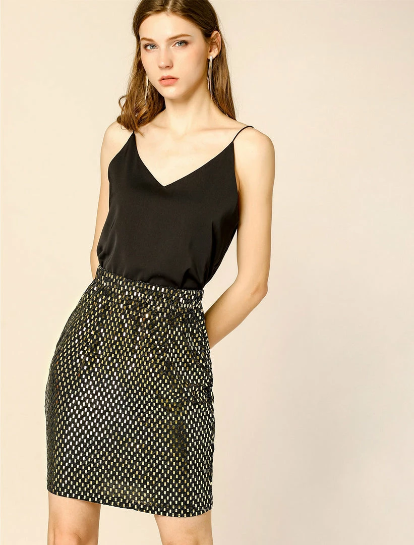 Allegra K Women's Metallic Sparkle Paillette Elastic Waist Party Club Mini Skirt 7 Allegra K Women's Metallic Sparkle Paillette Elastic Waist Party Club Mini Skirt