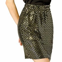 Allegra K Women's Metallic Sparkle Paillette Elastic Waist Party Club Mini Skirt