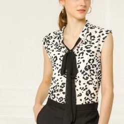 Allegra K Women's Leopard Print Top Sleeveless Tie Front Contrast Color Shirt 21 Allegra K Women's Leopard Print Top Sleeveless Tie Front Contrast Color Shirt