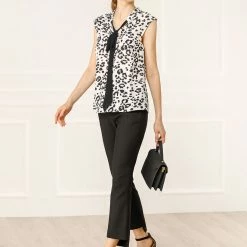 Allegra K Women's Leopard Print Top Sleeveless Tie Front Contrast Color Shirt 22 Allegra K Women's Leopard Print Top Sleeveless Tie Front Contrast Color Shirt