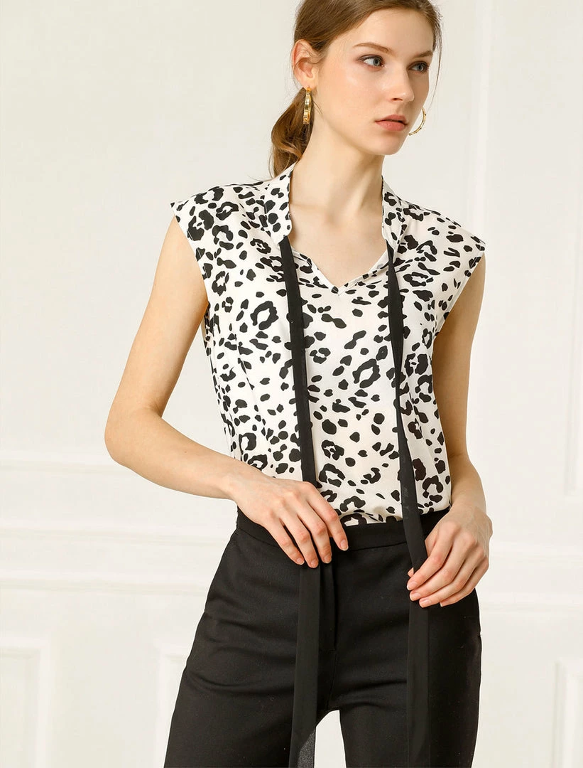 Allegra K Women's Leopard Print Top Sleeveless Tie Front Contrast Color Shirt 14 Allegra K Women's Leopard Print Top Sleeveless Tie Front Contrast Color Shirt