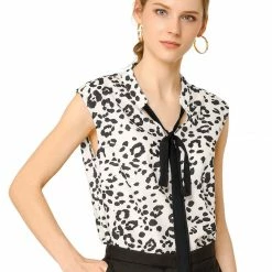 Allegra K Women's Leopard Print Top Sleeveless Tie Front Contrast Color Shirt 20 Allegra K Women's Leopard Print Top Sleeveless Tie Front Contrast Color Shirt