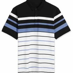 Allegra K Men's Casual Striped Polo Golf Short Sleeves Color Block Polo Shirt