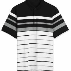 Allegra K Men's Casual Striped Polo Golf Short Sleeves Color Block Polo Shirt