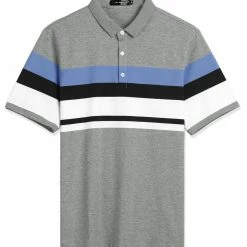 Allegra K Men's Summer Color Block Polo Golf Short Sleeves Regular Fit Striped T Shirt