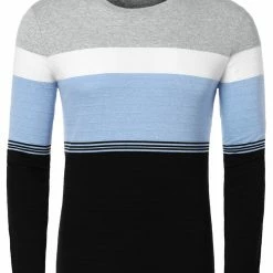 Allegra K Men Classic Long Sleeve Contrast Color Round Neck Basic Shirts Tee