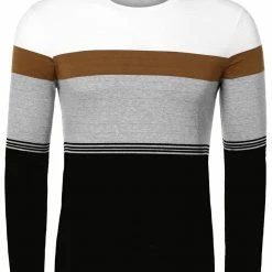 Allegra K Men Classic Long Sleeve Contrast Color Round Neck Basic Shirts Tee