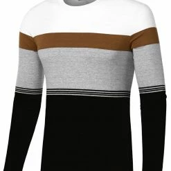 Allegra K Men Classic Long Sleeve Contrast Color Round Neck Basic Shirts Tee