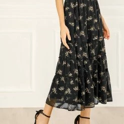 Allegra K Women's Floral Elastic Waist Tiered A-Line Long Chiffon Skirt 15 Allegra K Women's Floral Elastic Waist Tiered A-Line Long Chiffon Skirt