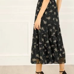 Allegra K Women's Floral Elastic Waist Tiered A-Line Long Chiffon Skirt 16 Allegra K Women's Floral Elastic Waist Tiered A-Line Long Chiffon Skirt