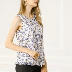 Allegra K Women's Ruffle Sleeveless Chiffon Floral Top