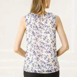 Allegra K Women's Ruffle Sleeveless Chiffon Floral Top