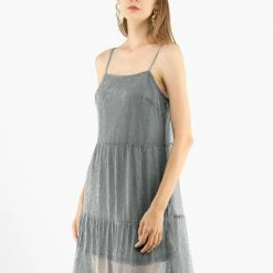 Allegra K Women's Shiny Sundress Party Club Tiered Spaghetti Strap Dress 11 Allegra K Women's Shiny Sundress Party Club Tiered Spaghetti Strap Dress