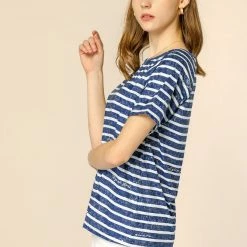 Allegra K Women's Slogan Stripe Short Raglan Sleeves Loose Casual Knit T-Shirt