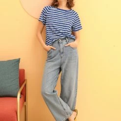 Allegra K Women's Slogan Stripe Short Raglan Sleeves Loose Casual Knit T-Shirt