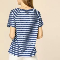 Allegra K Women's Slogan Stripe Short Raglan Sleeves Loose Casual Knit T-Shirt