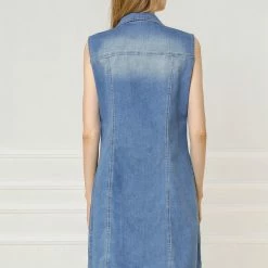 Allegra K Women's Classic Button Down Shirtdress Sleeveless Denim Dress