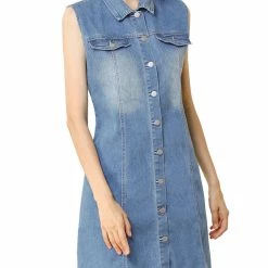 Allegra K Women's Classic Button Down Shirtdress Sleeveless Denim Dress