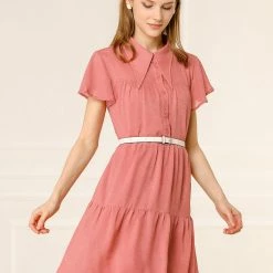 Allegra K Women's Casual Summer Short Sleeve Pleated Ruffle Loose Tiered Dresses