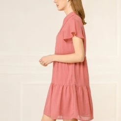 Allegra K Women's Casual Summer Short Sleeve Pleated Ruffle Loose Tiered Dresses