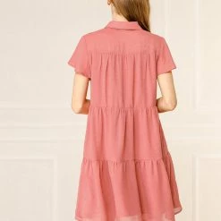 Allegra K Women's Casual Summer Short Sleeve Pleated Ruffle Loose Tiered Dresses