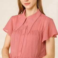 Allegra K Women's Casual Summer Short Sleeve Pleated Ruffle Loose Tiered Dresses