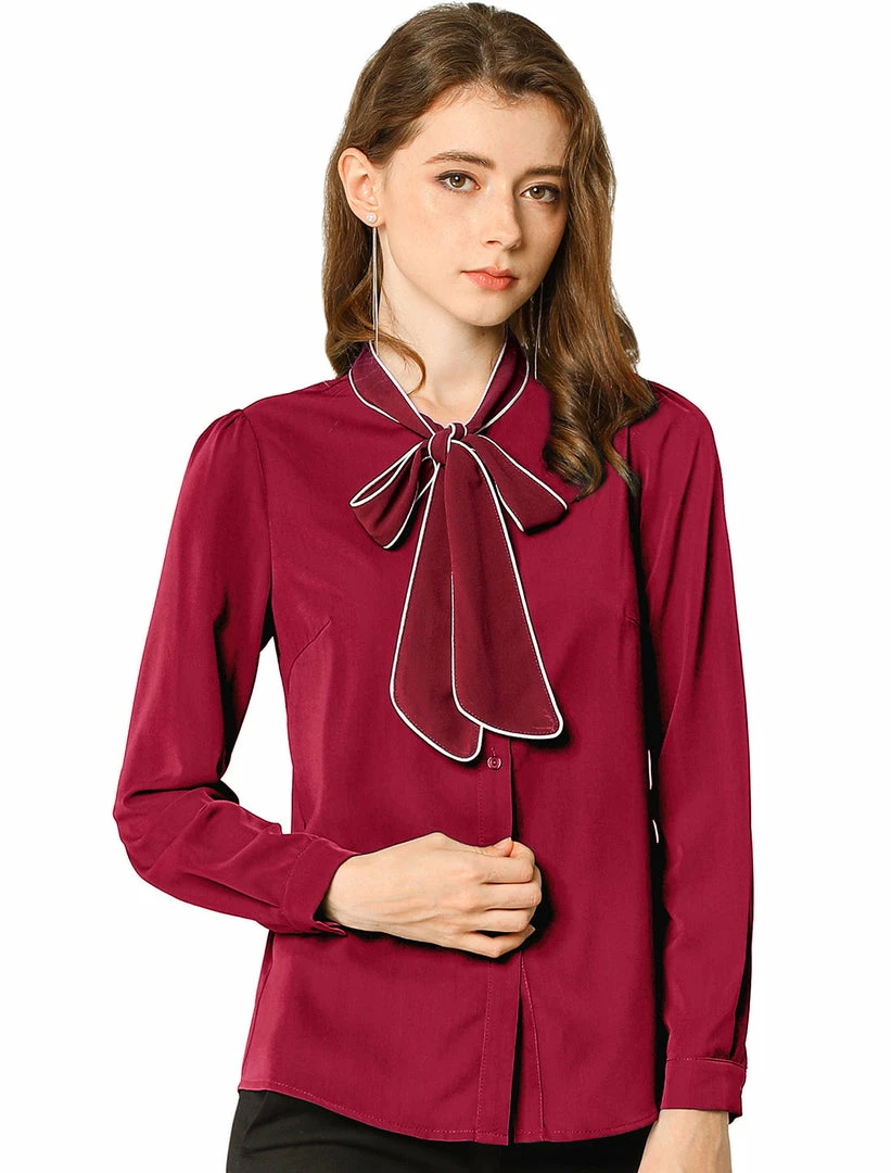 Allegra K Tie Neck Contrast Color Button Down Long Sleeves Shirt 23 Allegra K Tie Neck Contrast Color Button Down Long Sleeves Shirt