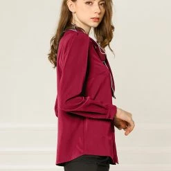 Allegra K Tie Neck Contrast Color Button Down Long Sleeves Shirt 61 Allegra K Tie Neck Contrast Color Button Down Long Sleeves Shirt