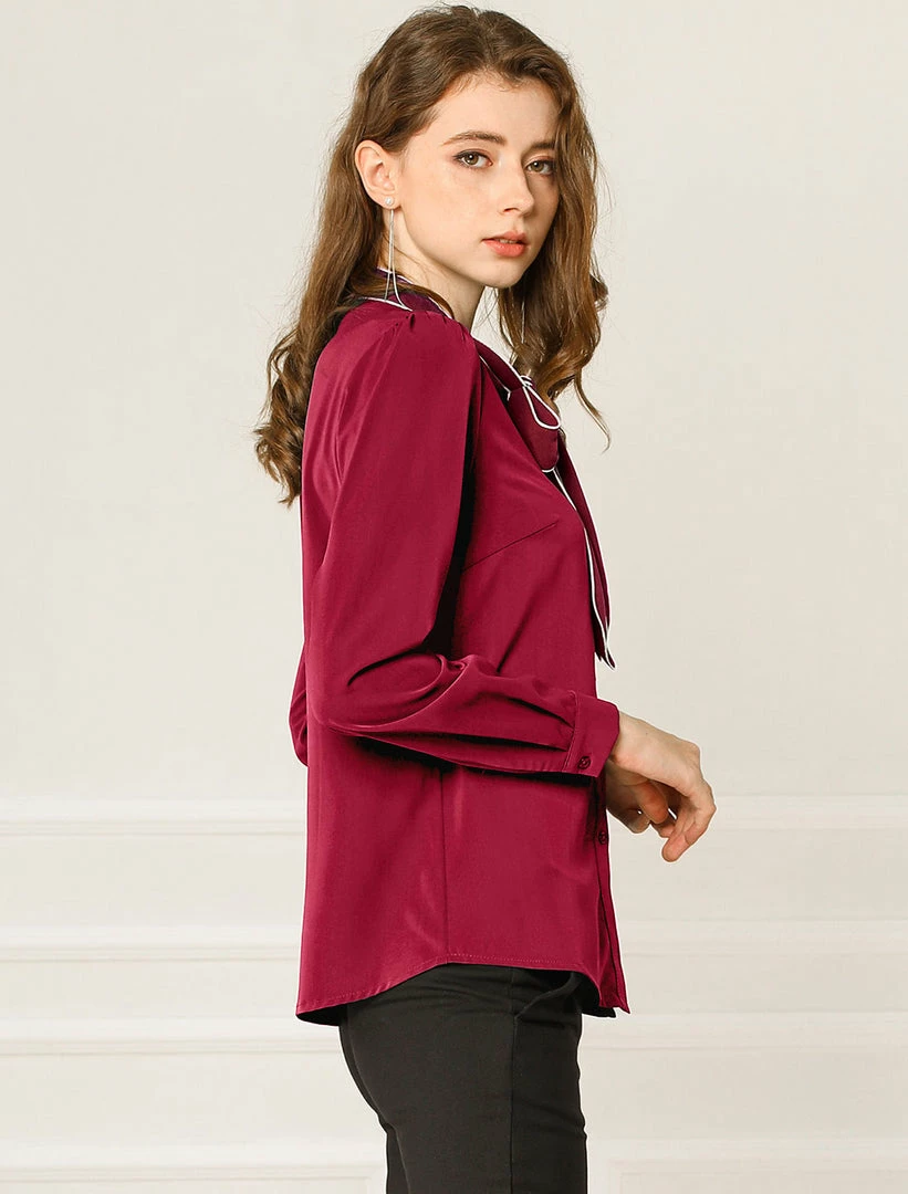 Allegra K Tie Neck Contrast Color Button Down Long Sleeves Shirt 25 Allegra K Tie Neck Contrast Color Button Down Long Sleeves Shirt