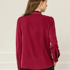 Allegra K Tie Neck Contrast Color Button Down Long Sleeves Shirt 62 Allegra K Tie Neck Contrast Color Button Down Long Sleeves Shirt