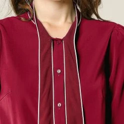 Allegra K Tie Neck Contrast Color Button Down Long Sleeves Shirt 63 Allegra K Tie Neck Contrast Color Button Down Long Sleeves Shirt
