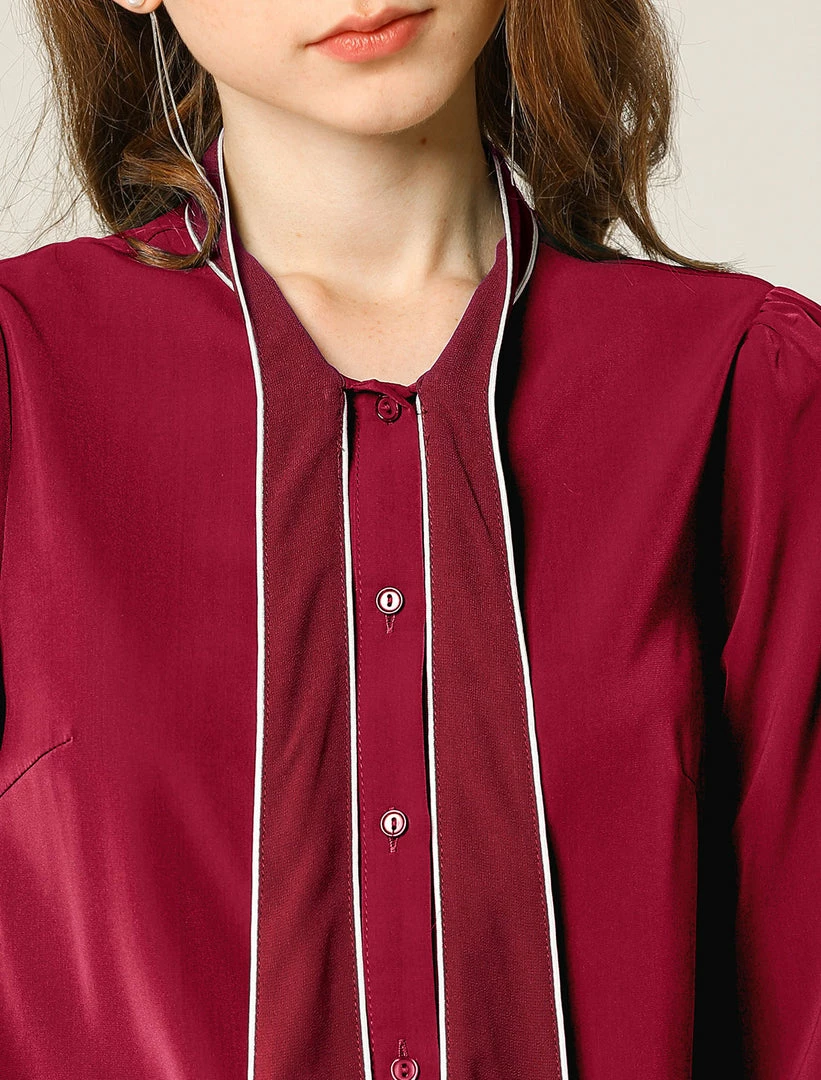 Allegra K Tie Neck Contrast Color Button Down Long Sleeves Shirt 27 Allegra K Tie Neck Contrast Color Button Down Long Sleeves Shirt